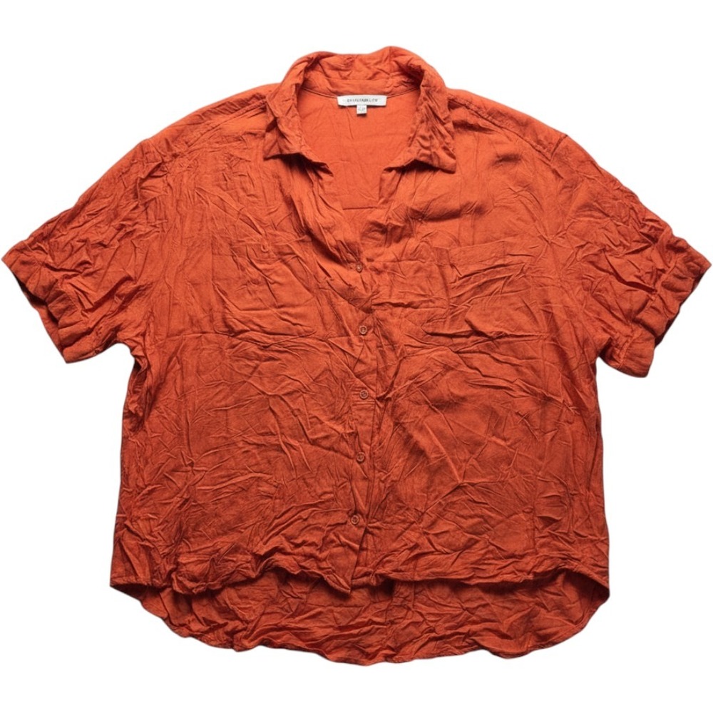 Rose + Olive Button Up Shirt Womens Plus 2X Orange Collared Short Sleeve Top